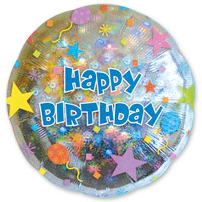 Фольгированный шарик с Днем рождения, шары и звезды. Размер 45 см.