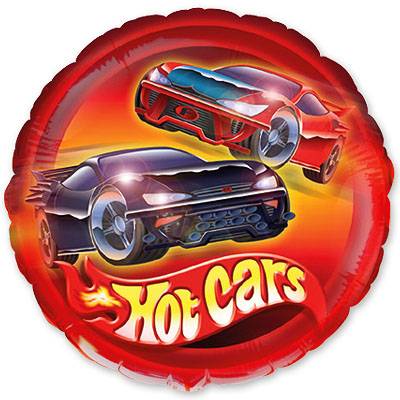 Фольгированный шарик с рисунком Hot cars. Размер 45 см.
