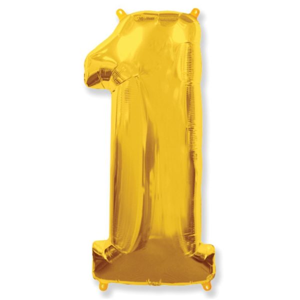 Фольгированный шар форме золотой цифры один. Размер 1 метр.