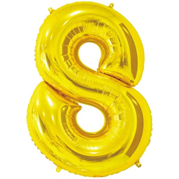 Фольгированный шар в форме цифры восемь золотистого цвета. Размер - 66 см.