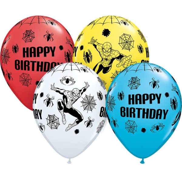 Латексные шарики с рисунком Happy birthday человек паук.