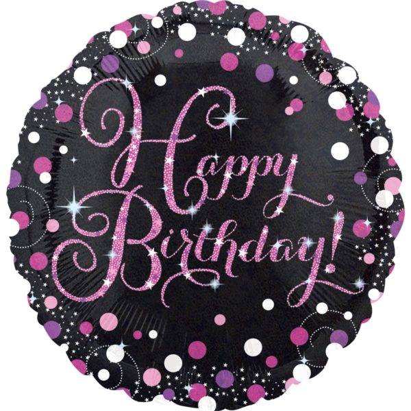 Фольгированный шарик с Днем рождения, розовые шарики. Размер 45 см.
