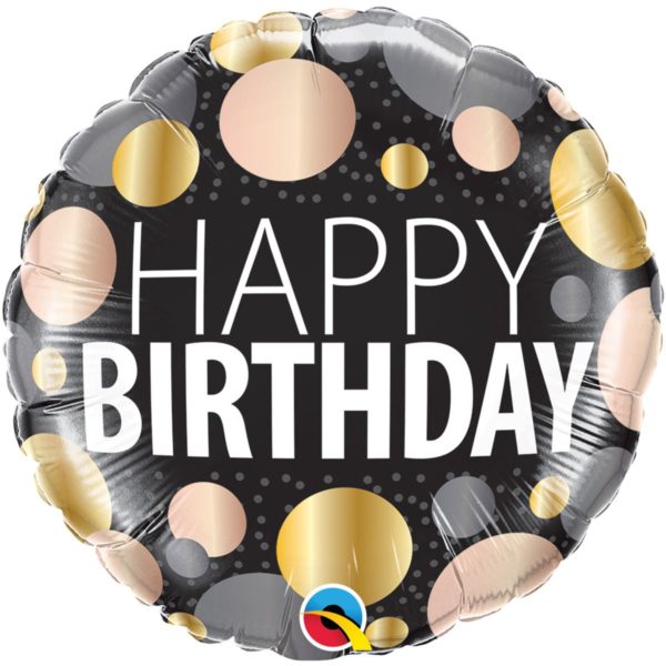 Фольгированный шарик с Днем рождения, металлические круги. Размер 45 см.