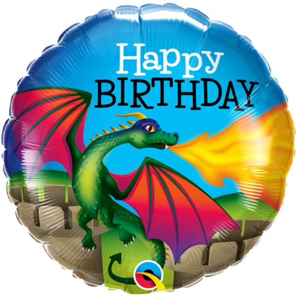 Фольгированный шарик с Днем рождения, дракон. Размер 45 см.