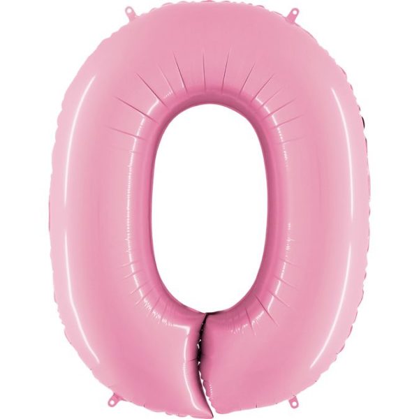 Фольгированный шар в форме цифры ноль розовый. Размер 1 метр.