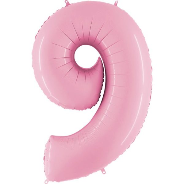 Фольгированный шар в форме цифры девять розовый. Размер 1 метр.