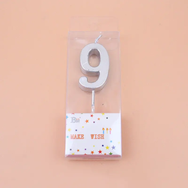 Свічка цифра "9" срібло