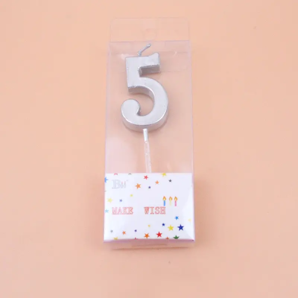 Свічка цифра "5" срібло