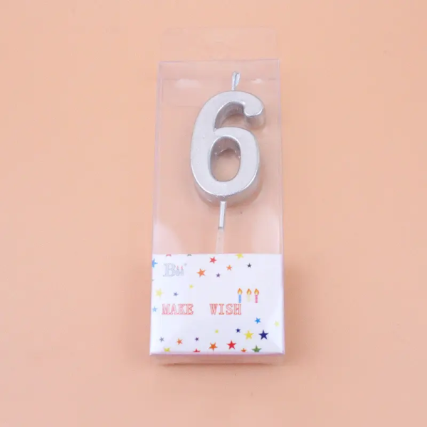 Свічка цифра "6" срібло