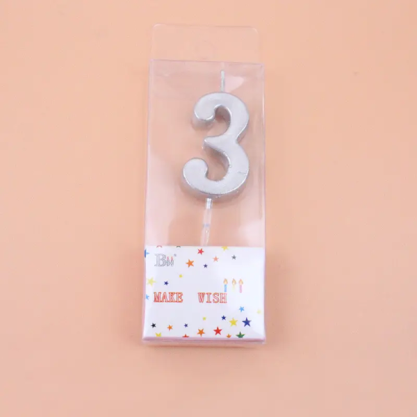 Свічка цифра "3" срібло