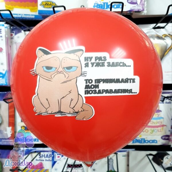 Воздушный шарик с рисунком Grumpy Cat.