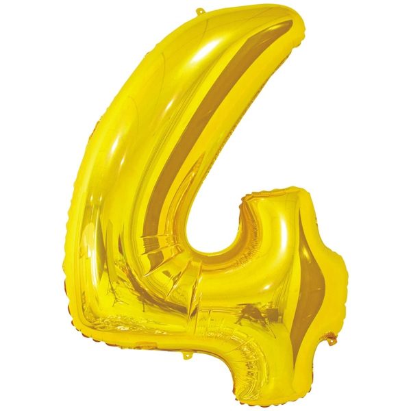 Фольгированный шар в форме цифры четыре золотистого цвета. Размер - 66 см.