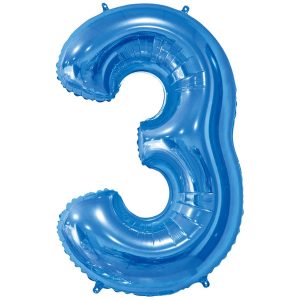 Фольгированный шар в форме цифры три голубого цвета. Размер - 66 см.