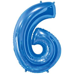 Фольгированный шар в форме цифры шесть голубого цвета. Размер - 66 см.