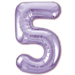 Большой фольгированный шар в форме цифры пять фиолетового цвета.