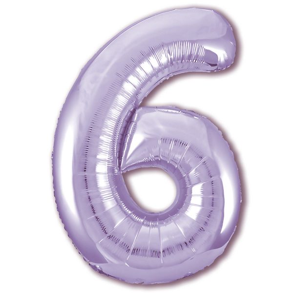 Большой фольгированный шар в форме цифры шесть фиолетового цвета. .