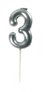 Свеча цифра "3" на палочке серебро