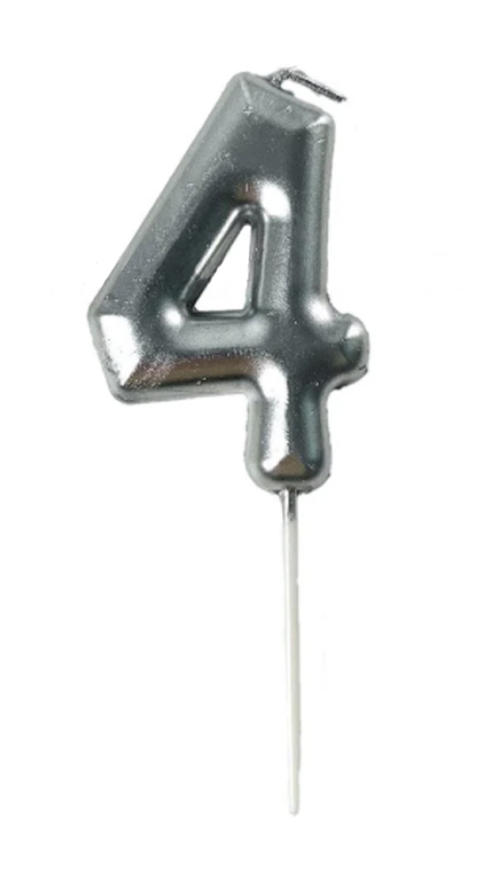 Свеча цифра "4" на палочке серебро