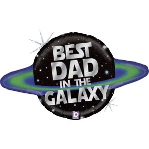 Фольгированный шар в форме планеты с надписью "Best dad in the galaxy"