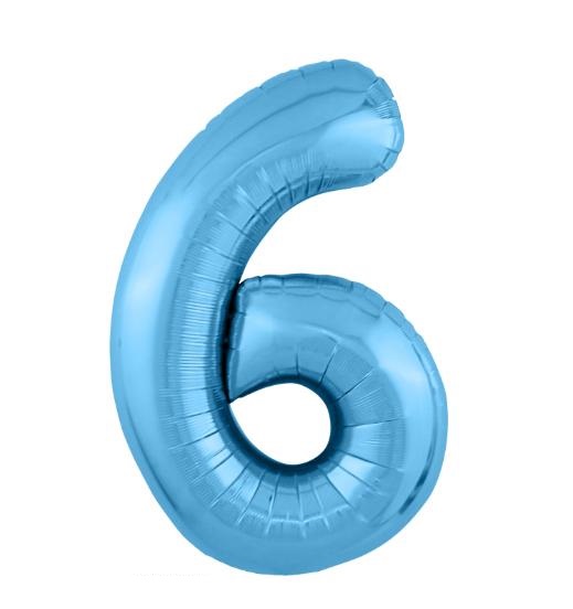 Фольгированные шары-цифры Слим голубой “6” Размер 102 см.