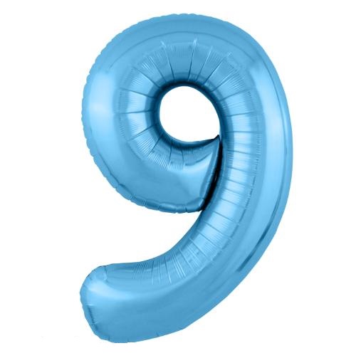 Фольгированные шары-цифры Слим голубой "9"  Размер 102 см.
