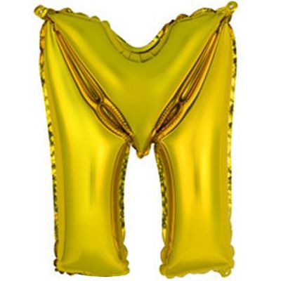 Фольгированный воздушный шар в форме золотистой буквы "М"