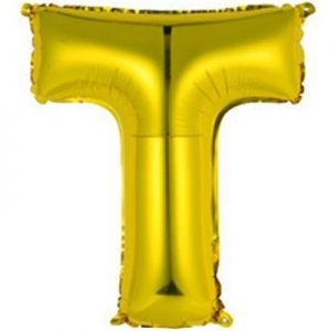 Фольгированный воздушный шар в форме золотистой буквы "Т"