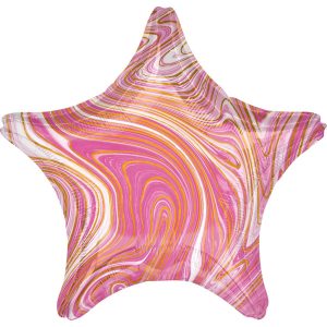 Фольгированный шар в форме звезды с мраморным узором розового цвета.