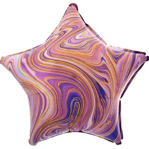 Фольгированный шар в форме звезды с мраморным узором фиолетового цвета.