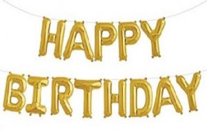 Комплект фольгированных золотистых букв, составляющих надпись "Happy Birthday"