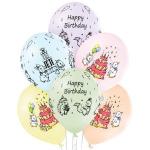 Набор шаров с надписью "Happy Birthday" зверушки