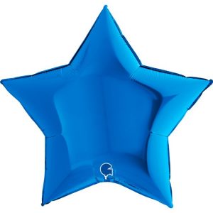 Шар выполнен в форме большой звезды голубого цвета.