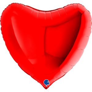 Большой фольгированный шар Grabo итальянского производства без рисунка в форме красного сердца.