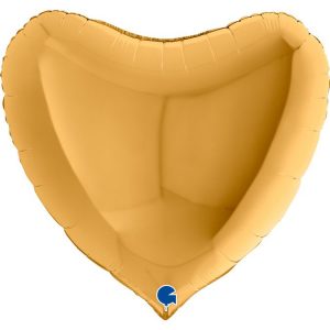 фольгированный шар Grabo итальянского производства без рисунка в форме большого золотистого сердца