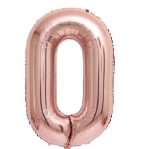 Фольгированный шар в форме цифры 0 розовое золото.