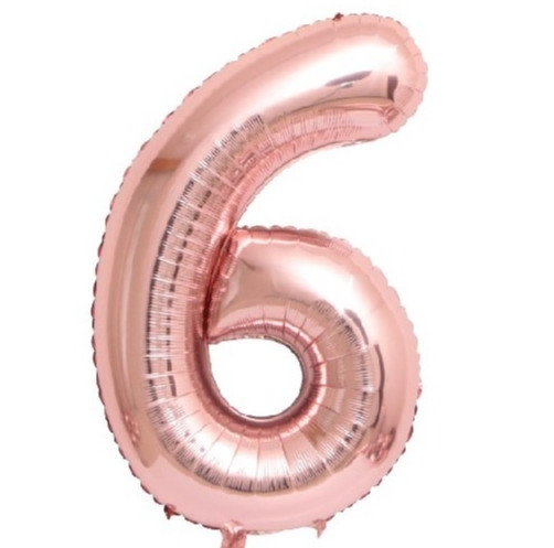 Фольгированный шар в форме цифры 6 розовое золото.