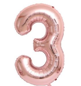 Фольгированный шар в форме цифры 3 розовое золото.
