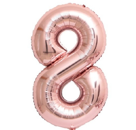 Фольгированный шар в форме цифры 8 розовое золото.