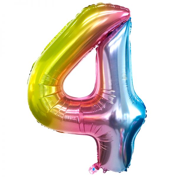 Фольгированный шар в форме цифры 4 радуга.