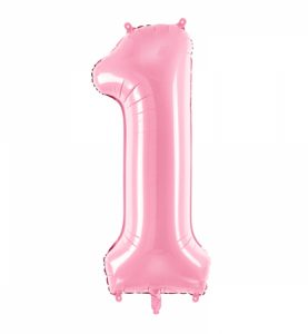 Фольгированный шар в форме розовой цифры 1.