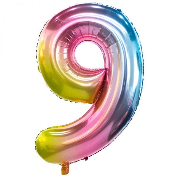 Фольгированный шар в форме цифры 9 радуга.