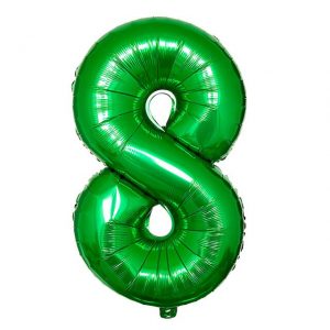 Фольгированный шар в форме зеленой цифры 8.