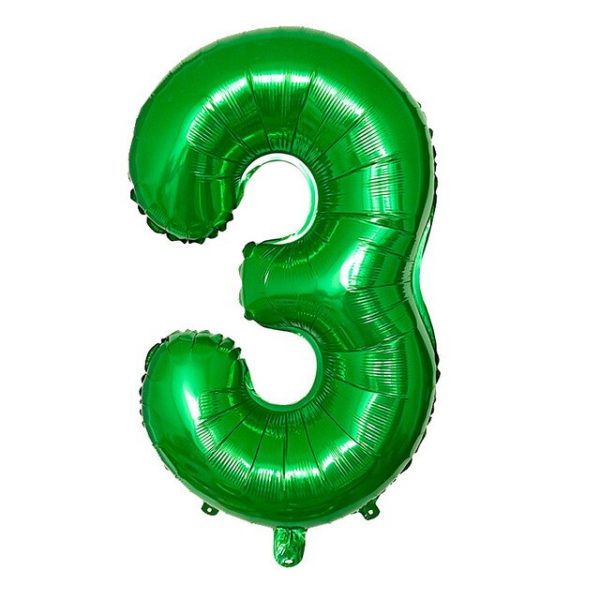 Фольгированный шар в форме зеленой цифры 3.
