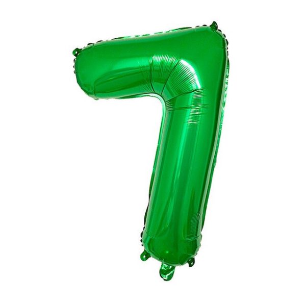 Фольгированный шар в форме зеленой цифры 7.