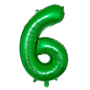Фольгированный шар в форме зеленой цифры 6.