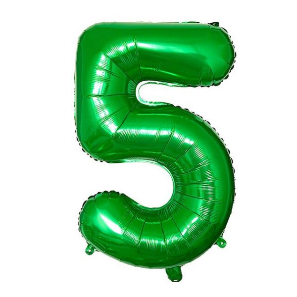 Фольгированный шар в форме зеленой цифры 5.