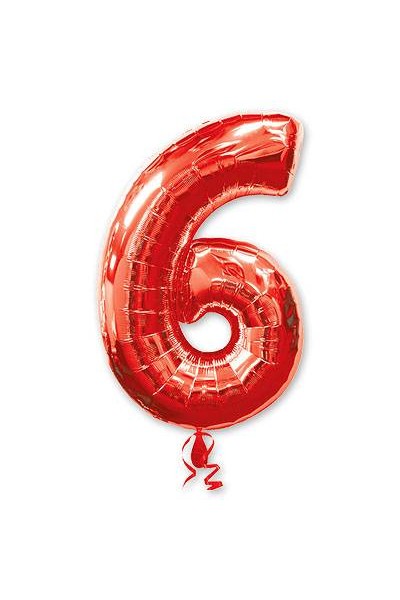 Фольгированный шар в форме красной цифры 6.