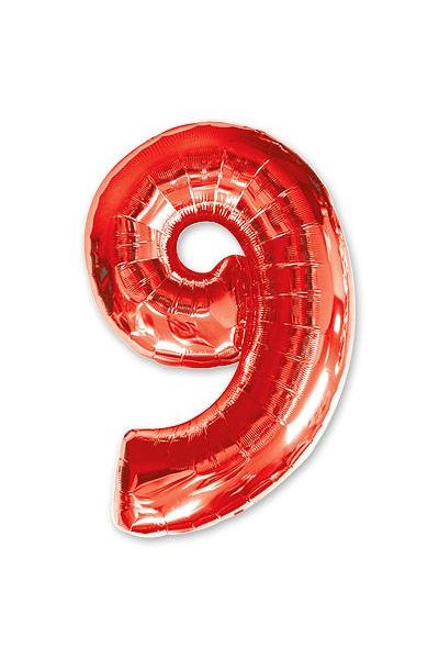 Фольгированный шар в форме красной цифры 9.